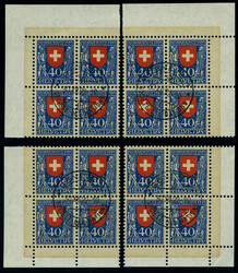 40 (+10) C. Pro Juventute 1922, 4 Eckrand-4er-Blocks aus allen 4 ...